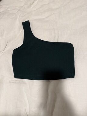 Asymmetric One-Shoulder Dark Green Crop Top